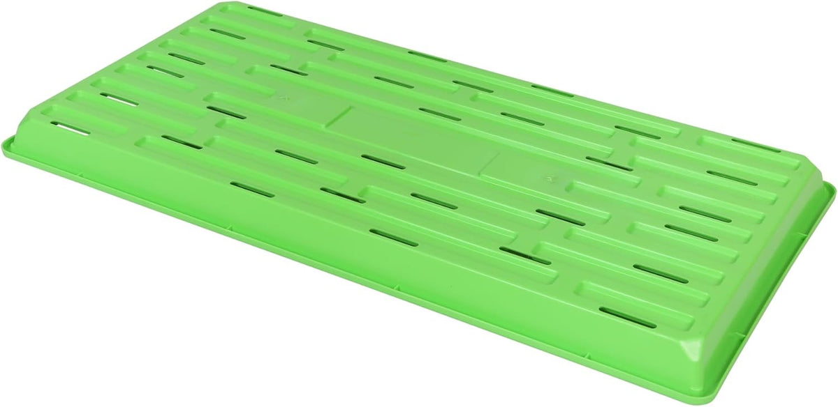 SUNPACK 10" x 20" Heavy Duty Shallow Plastic Seed Starting Tray, Green, 1" - Lined with Drainage