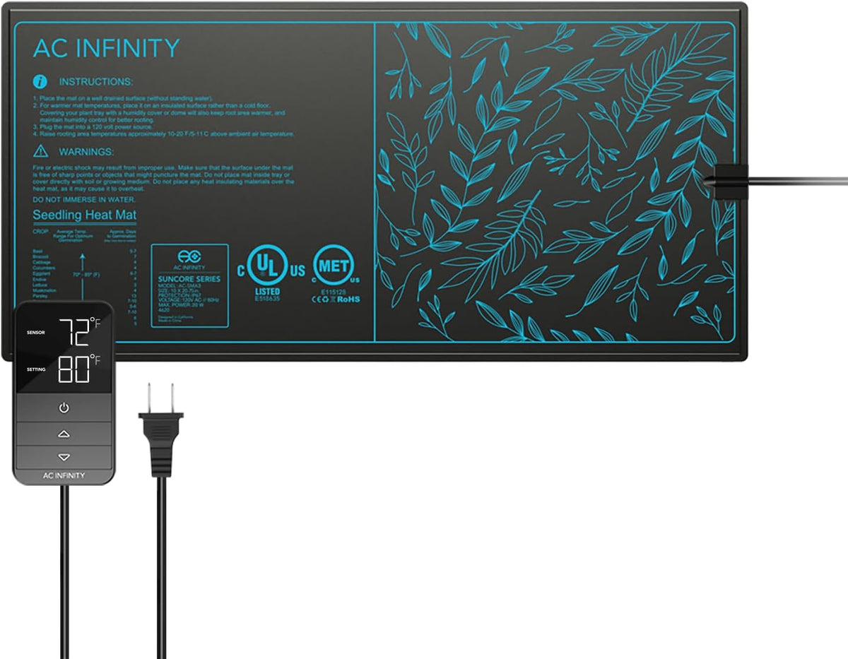 AC Infinity SUNCORE H3, Seedling Mat 10” x 20.75” with Digital Thermostat Controller for Exact