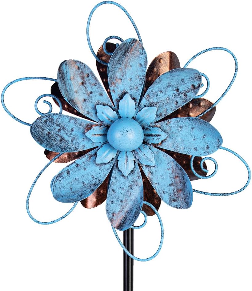 Wind Spinners Outdoor, Metal Flower Garden Pinwheels, Garden Wind Sculptures & Spinners for Yard