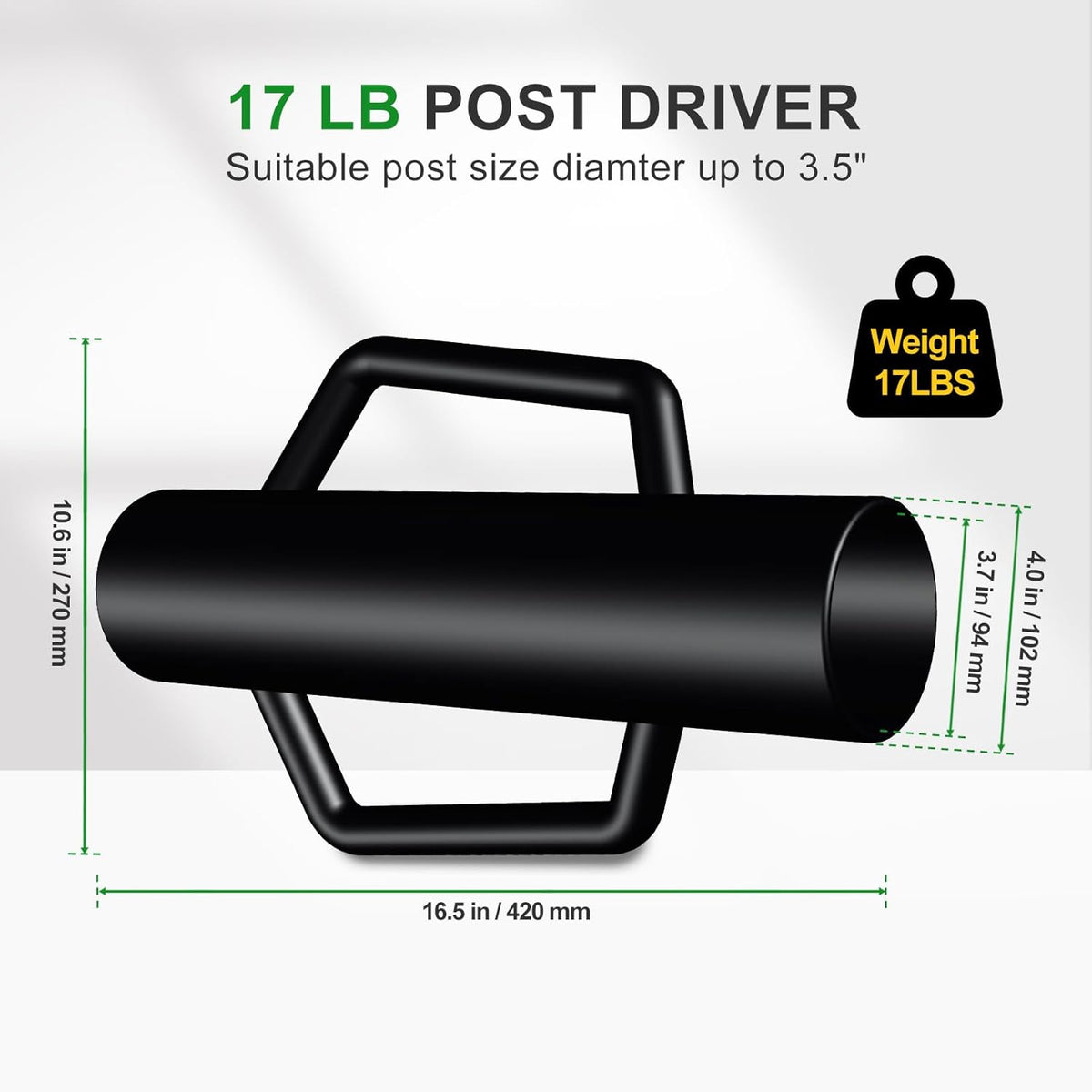 Fence Post Driver with Handle,17LB Hand Post Pounder,3.7 inches Inner Dia. Pole Rammer, Farm Wire