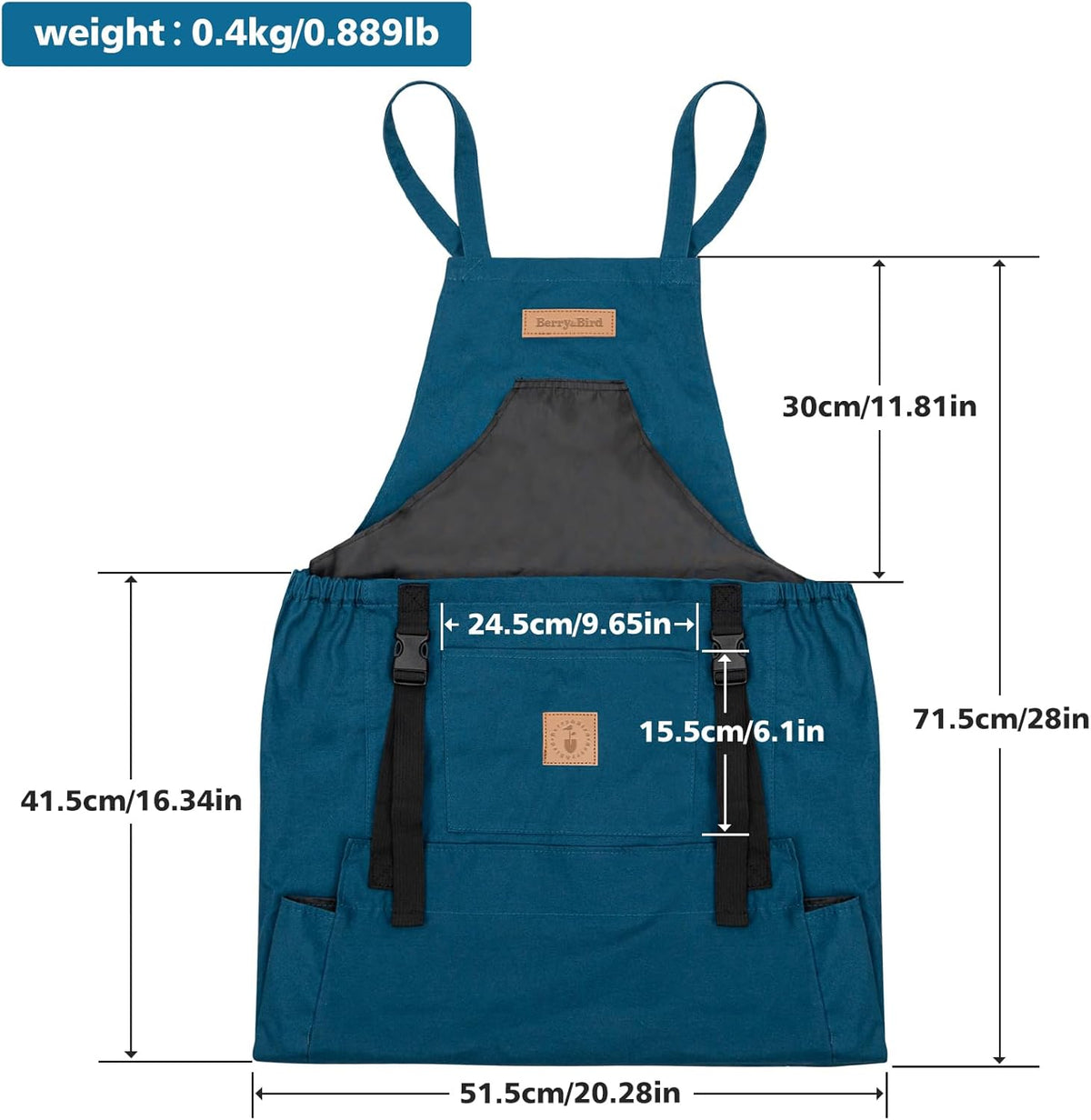 Berry&Bird Harvest Apron, Canvas Gardening Apron with Pockets and Harvesting Pouch Waterproof