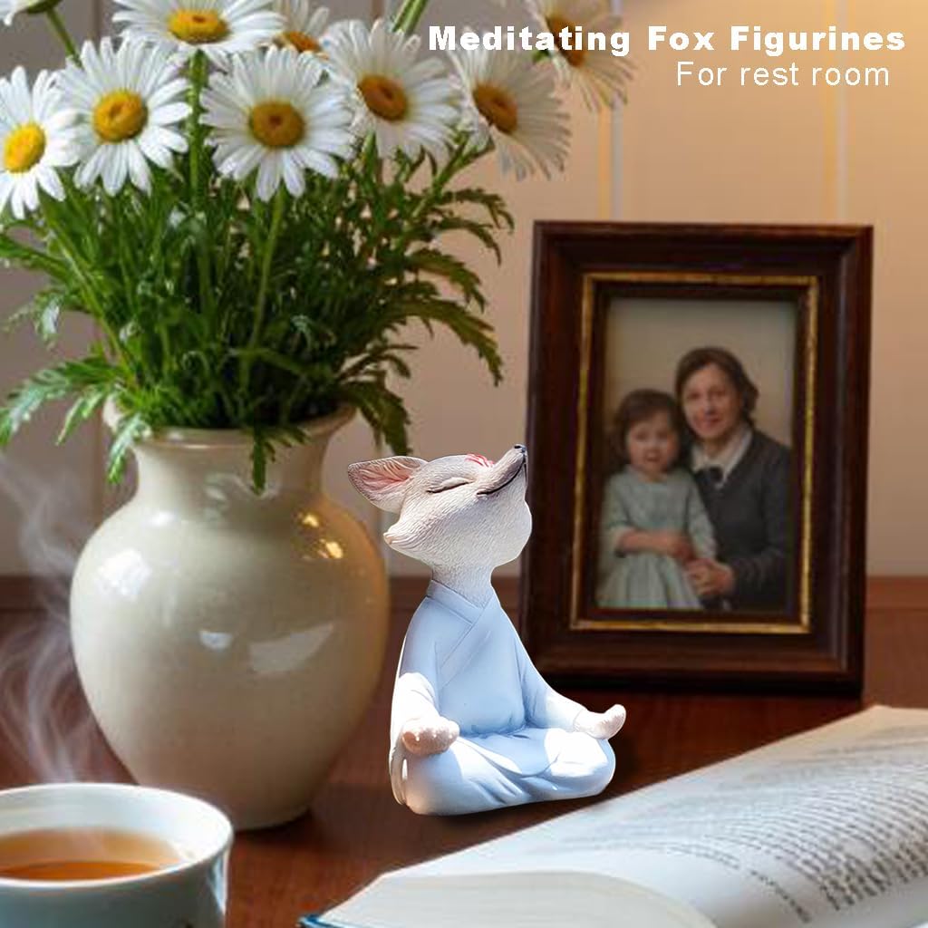 Meditating Buddha Fox Statue Resin Zen Animal Sculpture Yoga Figurine Indoor Outdoor Fengshui Decor