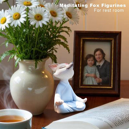 Meditating Buddha Fox Statue Resin Zen Animal Sculpture Yoga Figurine Indoor Outdoor Fengshui Decor