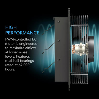 AC Infinity AIRLIFT S12, Shutter Exhaust Fan 12” with 10-Speed Controller, EC Motor - Wall Mount