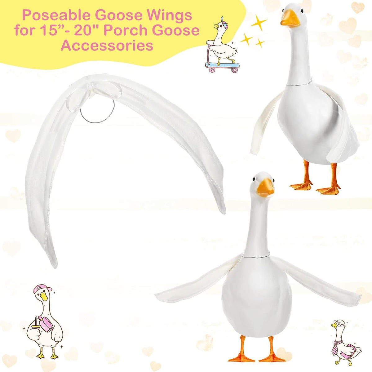 2 Pcs Poseable Goose Wings for 15”- 20" Porch Lawn Goose Outfit Accessories Poseable White Wings