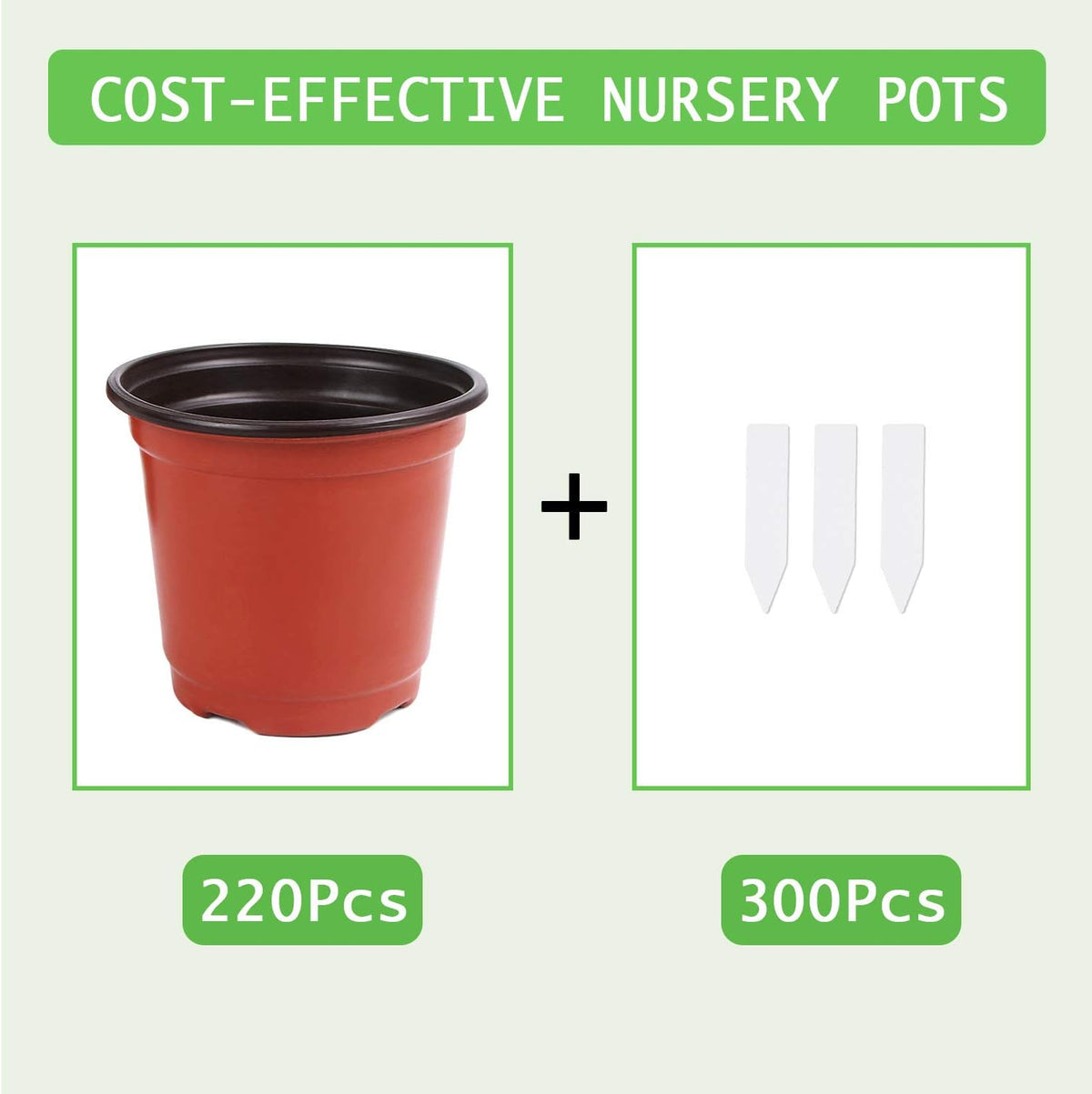Augshy 220 Pcs 4 Inch Plastic Plant Nursery Pots Seed Starting Pots Containers with 300 Labels for
