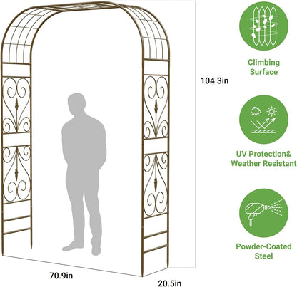 Metal Garden Arbor, 104.3” Tall Wrought Iron Archway for Climbing Plants & Flowers, British-Style