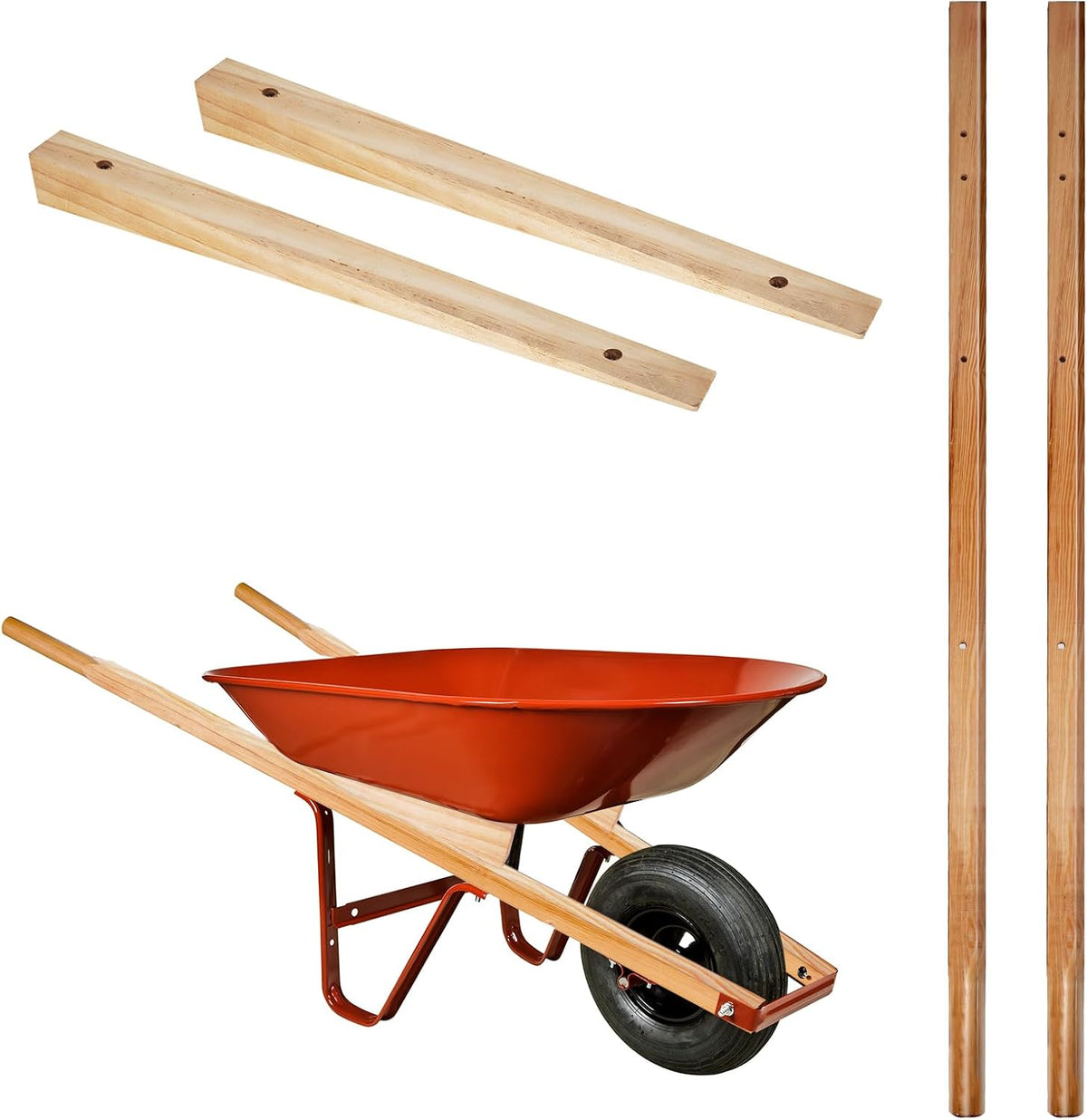 Wheelbarrow Handles Replacement Kit - Heavy Duty Pine Wood Wheelbarrow Replacement Handles - Fits