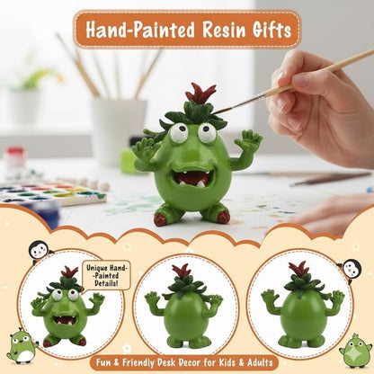 Cute Green Monster Resin Figurine Indoor Outdoor Garden Statue Whimsical Funny Desk Decor - Little