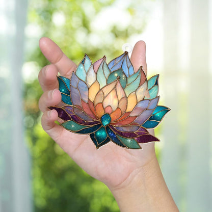 Lotus Stained Glass Acrylic Ornament – Colorful Lotus Flower Suncatcher for Windows, Christmas 2025