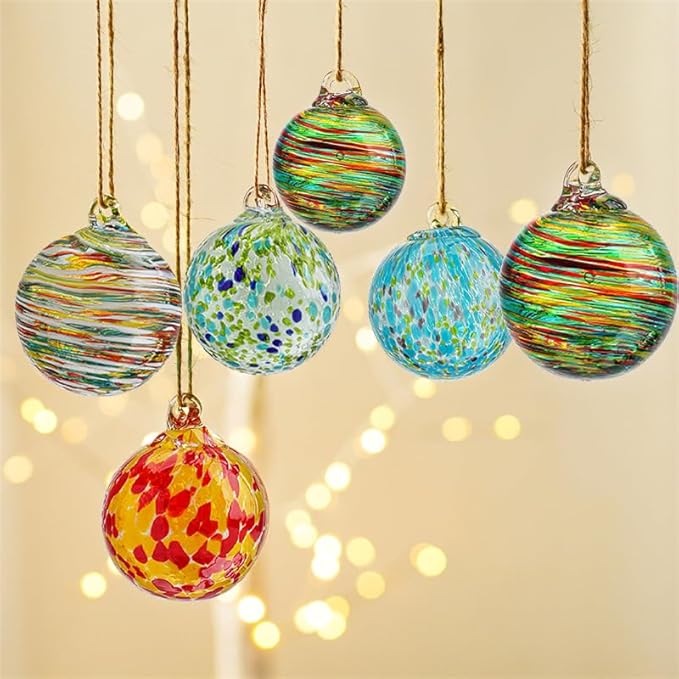 6 Pcs Blown Glass Ornaments Balls, 2.3inch Hand Blown Glass Christmas Ornaments for Tree, Hanging