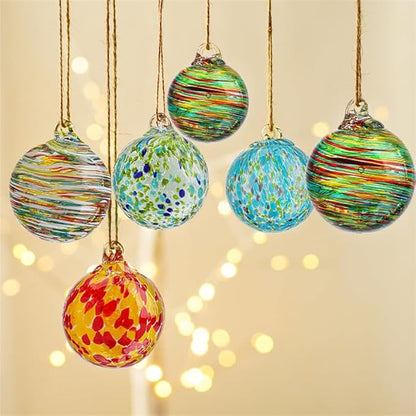 6 Pcs Blown Glass Ornaments Balls, 2.3inch Hand Blown Glass Christmas Ornaments for Tree, Hanging