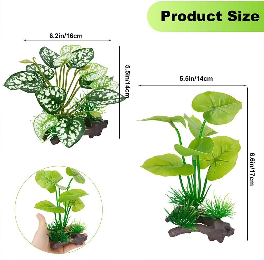 3-Pack Artificial Aquarium Plants Set - 2×6 inch & 1×5 inch Realistic Plastic Fish Tank Decor with