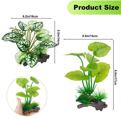 3-Pack Artificial Aquarium Plants Set - 2×6 inch & 1×5 inch Realistic Plastic Fish Tank Decor with