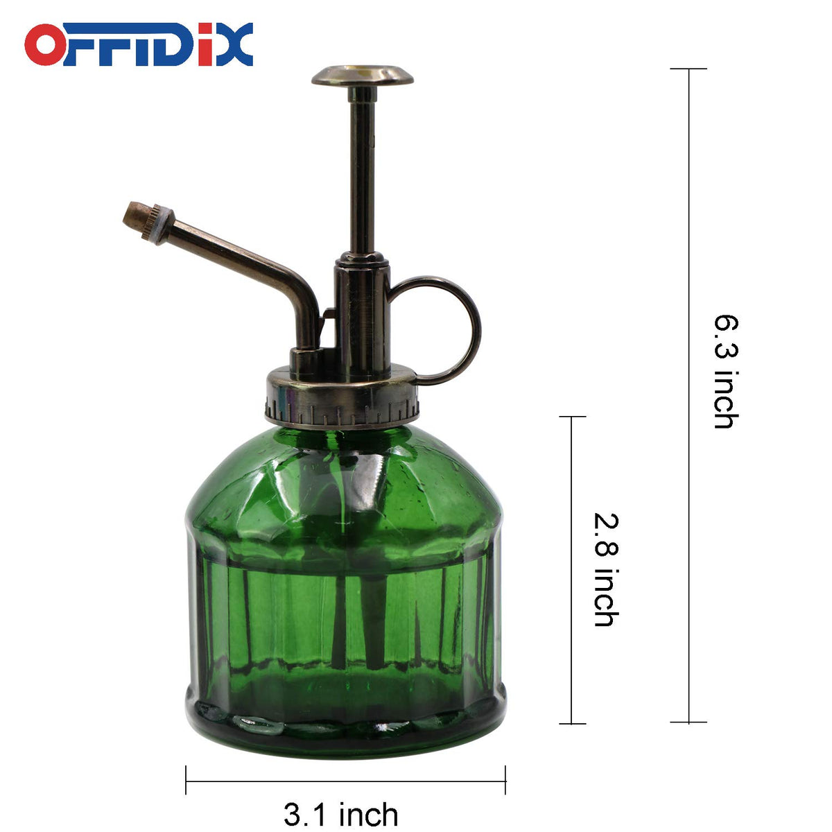 OFFIDIX Glass Plant Mister, 6.3 Inches Tall Vintage Style Spritzer Bronze Plastic Top Pump One Hand