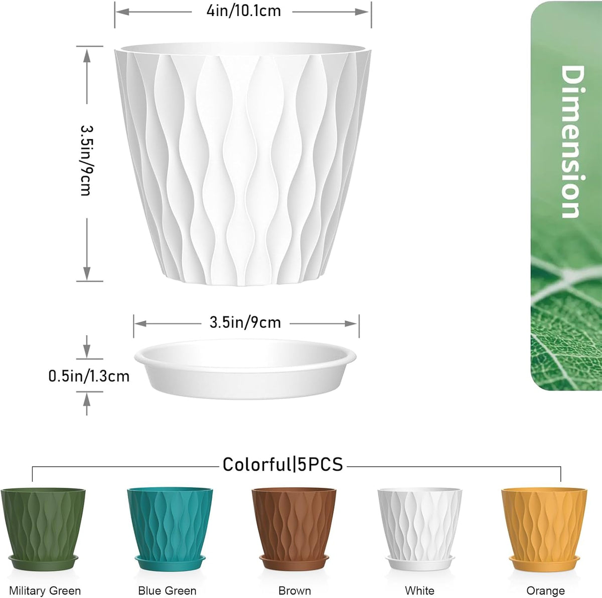 4 inch Small Plastic Nursery Pots, Seedling Pots, 5 Set Water Ripples Plant Pots for Indoor Plants