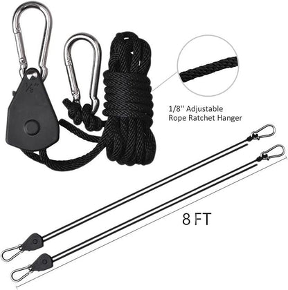 Grow Light Rope Hanger ，1/8" 8-Feet Long Heavy Duty Adjustable Rope Clip Hanger, Adjustable Rope