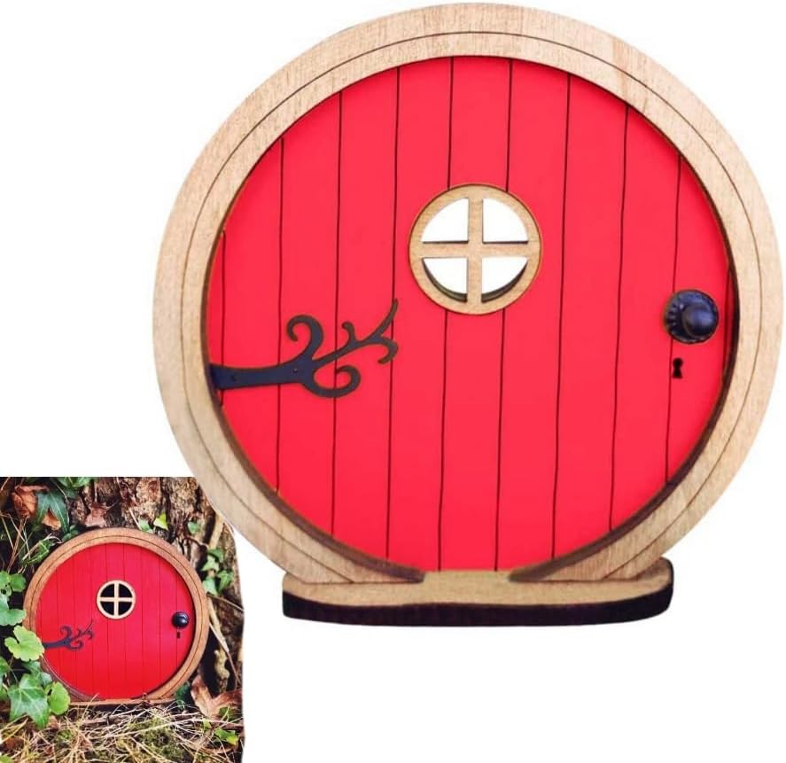 Red Fairy Garden Door,Tree Fairy Doors Decoration for Trees Outdoor and Tree Trunk,DIY Mini Garden