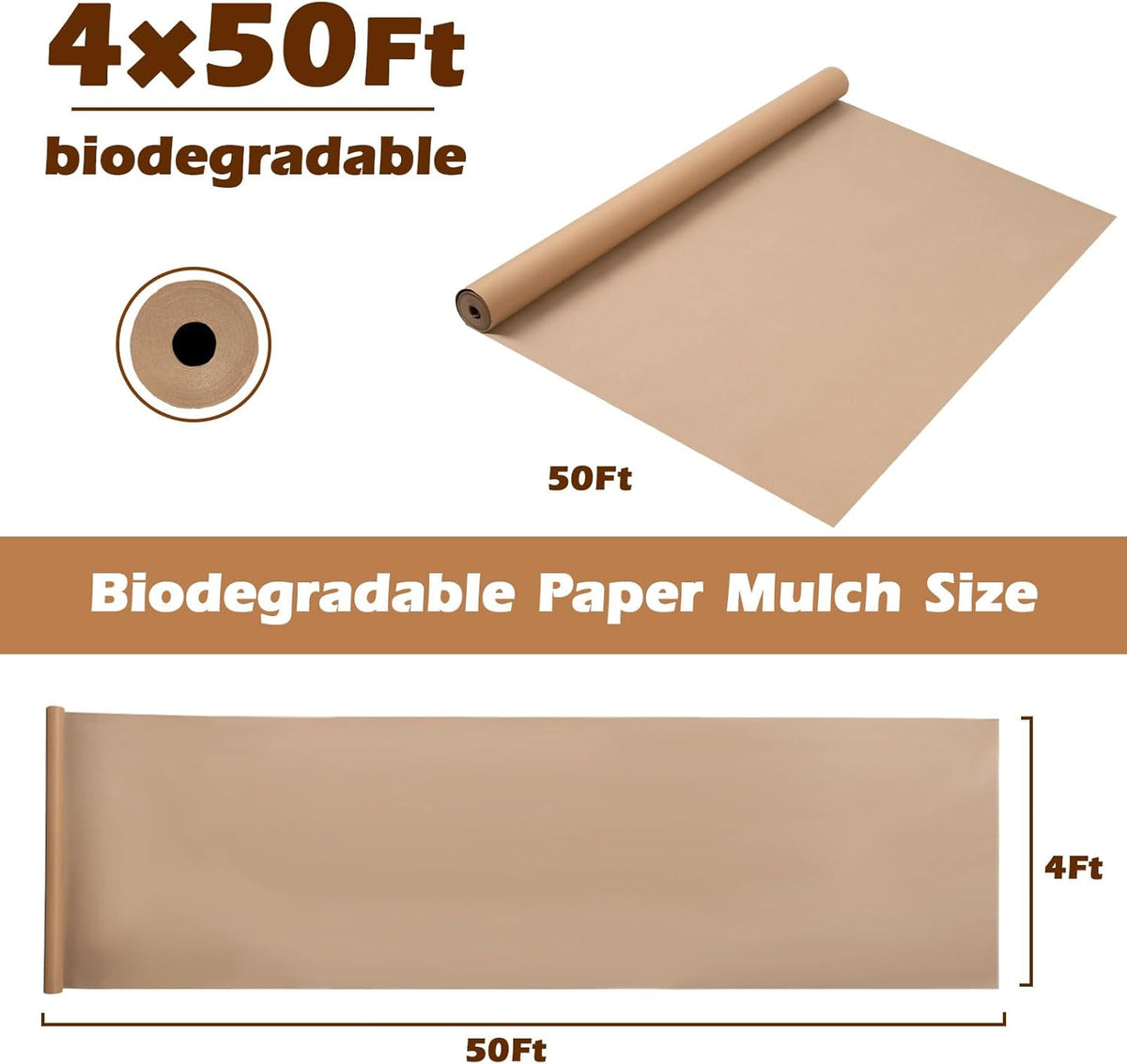 4 x 50 Ft Biodegradable Paper Weed Barrier Heavy Duty Biodegradable Landscape Fabric Garden Bed