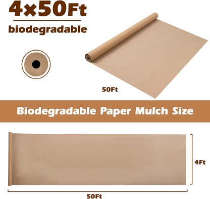 4 x 50 Ft Biodegradable Paper Weed Barrier Heavy Duty Biodegradable Landscape Fabric Garden Bed