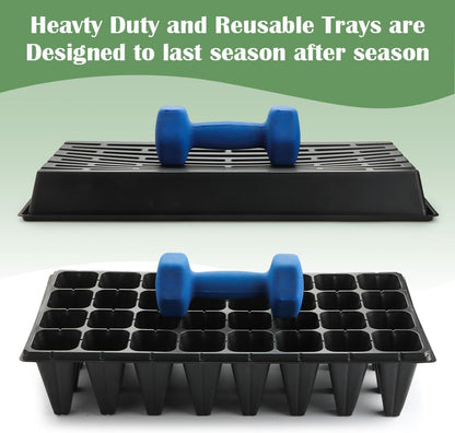 10 Pack 1020 Seedling Starter Trays with 10 Pack 32 Cell Plug Inserts Extra Deep 4.33" - Heavy Duty
