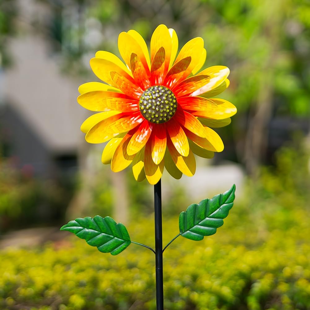 Viveta Sunflower Outdoor Wind Spinner, 4 Layers Metal Wind Spinners, Decorative Pinwheels for Yard