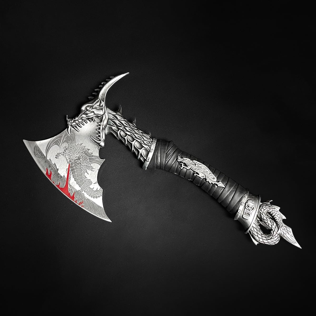 14.5" Fantasy Dragon Axe Wtih Wood Stand, Gift for Xmas, Home Tabletop Decoration