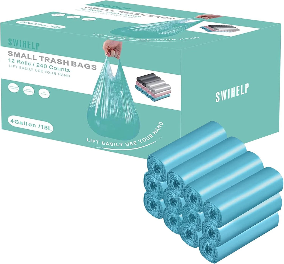 Small Trash Bags 240 Count Garbage Bags SWIHELP Waste Basket Liners for Bathroom, Kitchen,Bedroom