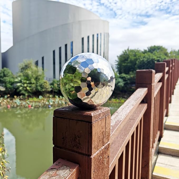 304 Stainless Steel Gazing Ball Sculptures Diamond Decoration Mirror Hollow Metal Ball Ornament