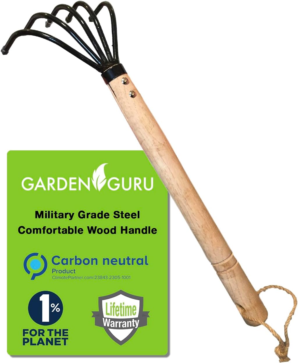 Garden Guru Hand Rake Cultivator Claw Soil Tiller - Military Grade Steel - Rust Resistant - 5 Tine