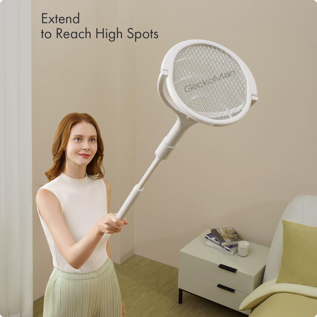 2-Pack GeckoMan Rotating Head Electric Fly Swatter Racket Rechargeable Bug Zapper Racket Bug Zapper