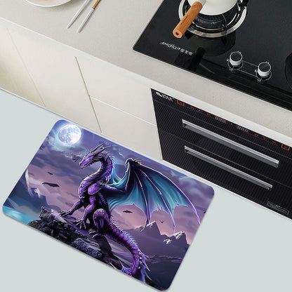 Bath Mat-Bathroom Rug，Purple Dragon with Blue Wings-Absorbent Non Slip Quick Dry Stain Resistant