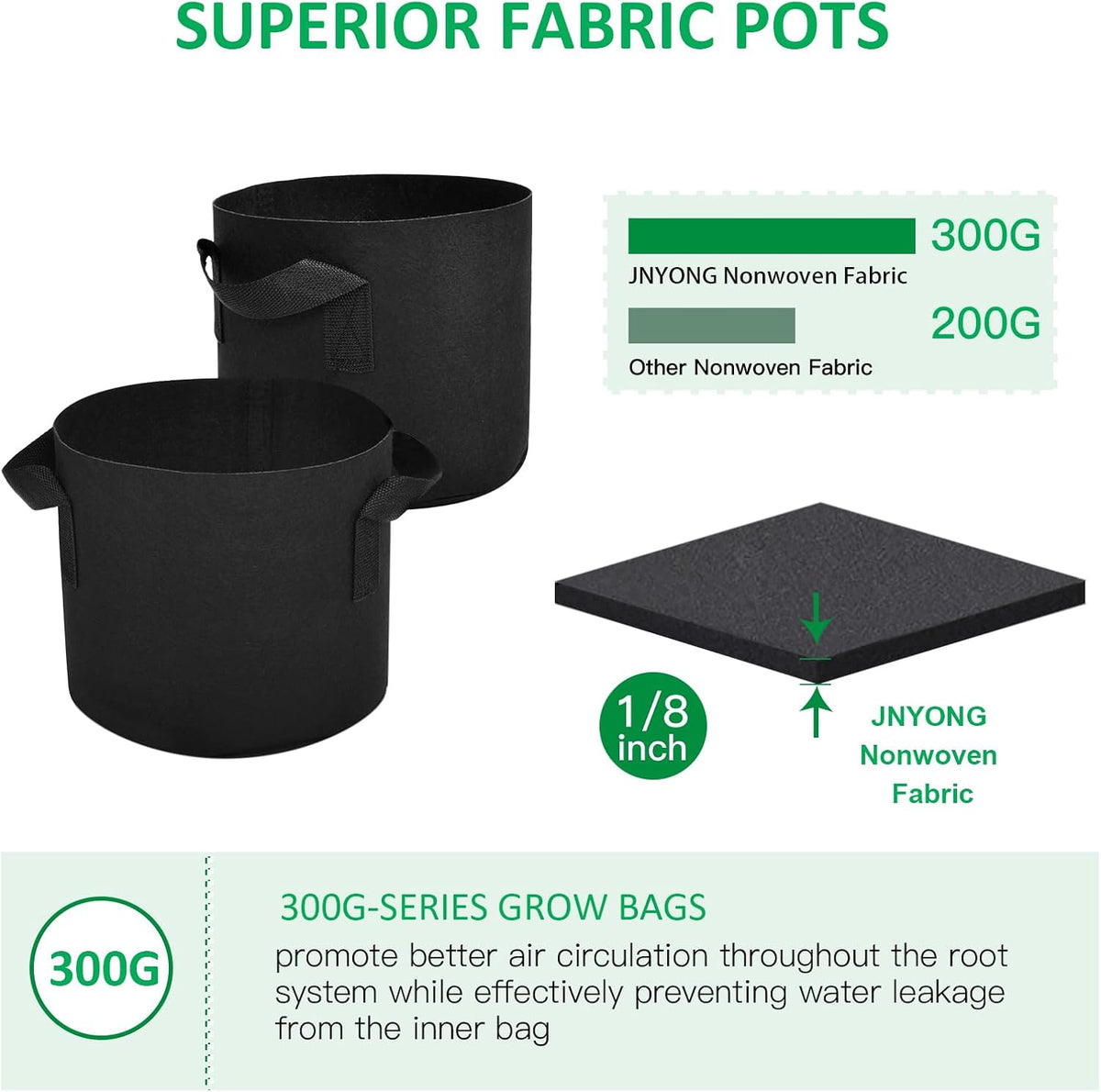 24-Pack 3 Gallon Thickened Non-Woven Grow Bags, Aeration Fabric Pots with Handles
