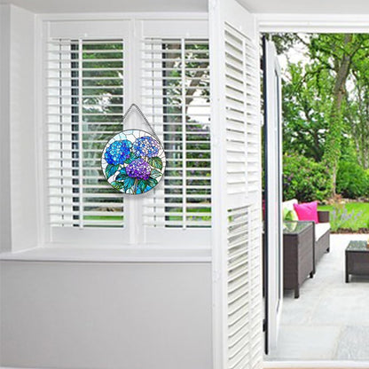 Handmade Hydrangea Flower Stained Glass Suncatcher - Vibrant Window Décor for