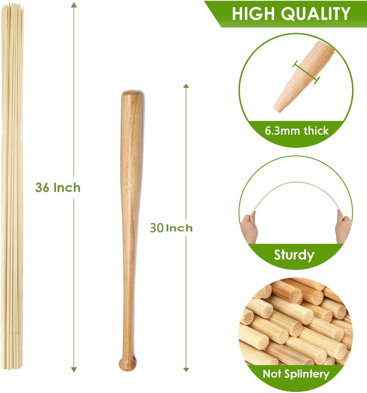 100 PCS 3FT Bamboo Plant Stakes 6.3mm Thick – 36-Inch Bamboo Sticks for Plants, Tomatoes, Beans