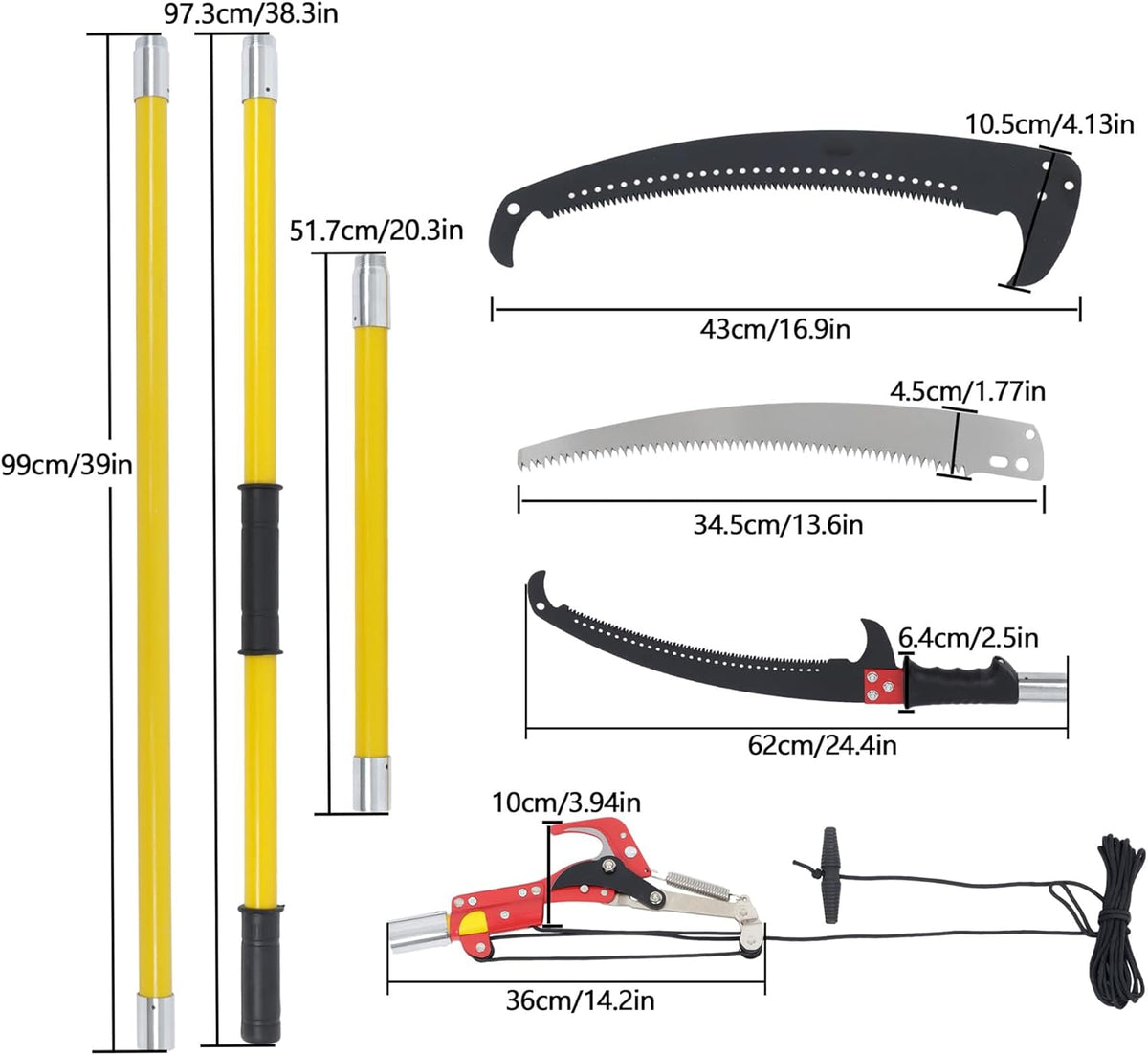 30FT Extendable Pole Saw, Manual Branch Trimmer with Long Handle, Manuals Tree Pruning Saws Band