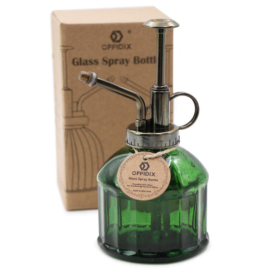 OFFIDIX Glass Plant Mister, 6.3 Inches Tall Vintage Style Spritzer Bronze Plastic Top Pump One Hand