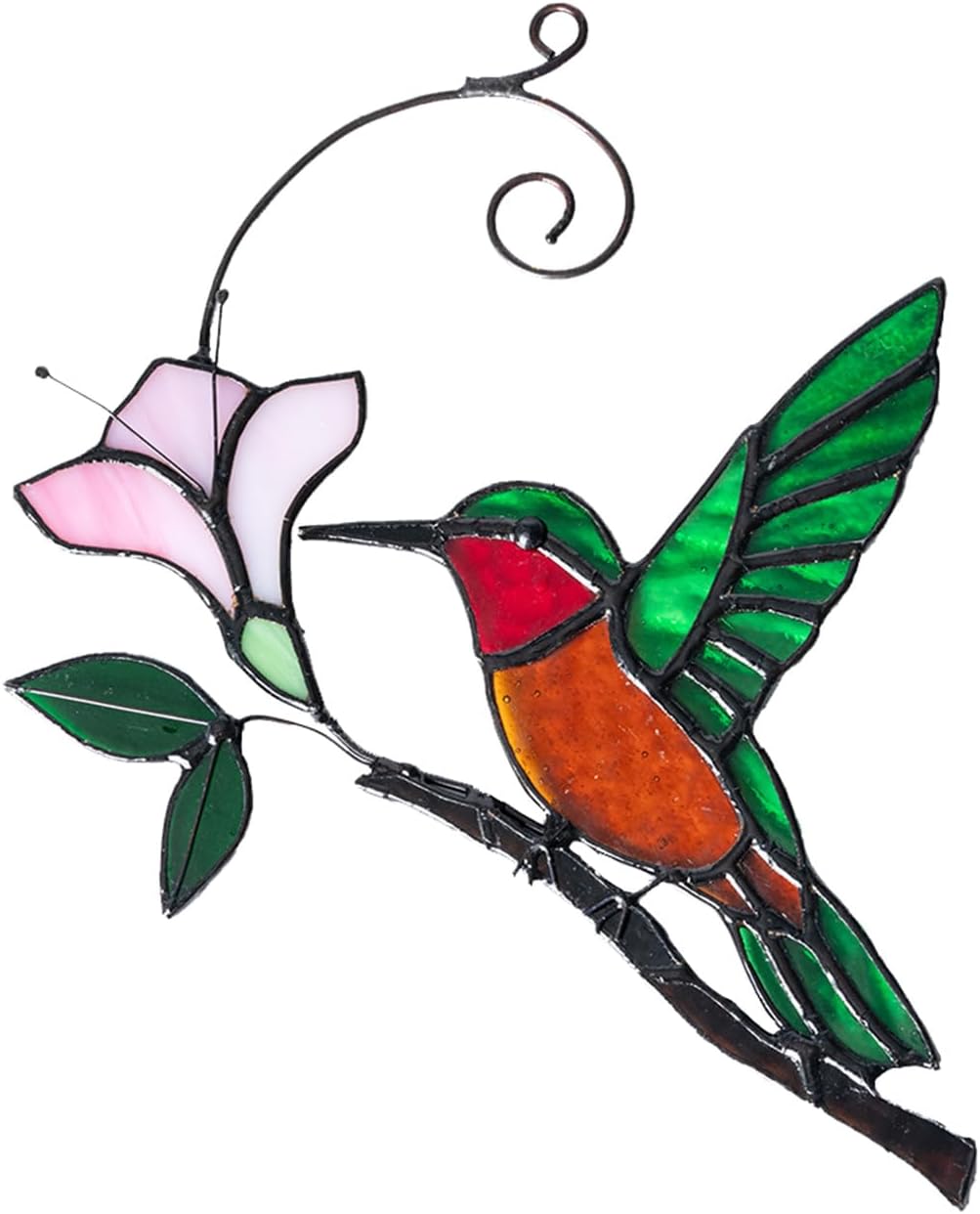 Handmade Stained Glass Hummingbird on Branch Colorful Glass Bird Suncatcher for Indoor Window Decor