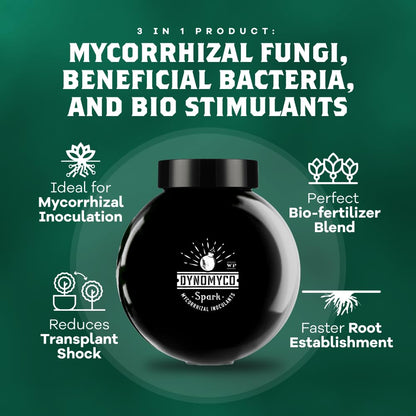 DYNOMYCO Spark WP Mycorrhizal Fungi, 6oz Wettable Powder – 3-In-1 Root Enhancer Amplifies Nutrient