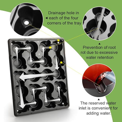 3 Inch Plastic Plant Pots 100 Pcs with 5 Pcs 20 Cell Seed Starter Trays, Thick Black Small Nursery