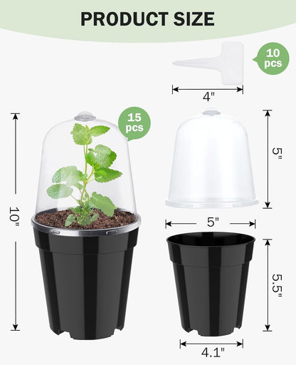 homenote Nursery Pots for Plants,5 Inch Plant Pot for Planting with Humidity Domes Plastic Seedling