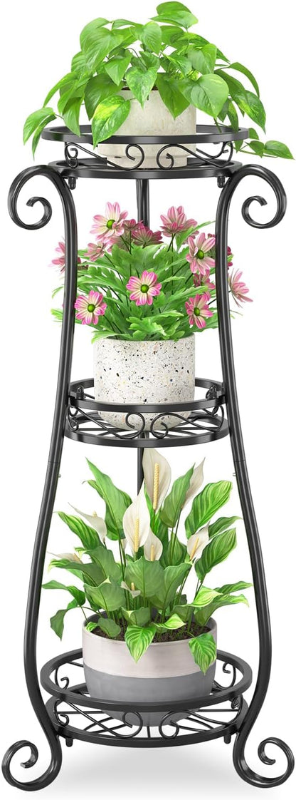 iDavosic.ly 3 Tier Metal Plant Stand Indoor Outdoor, Wrought Iron Corner Tall Flower Pot Holder