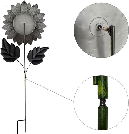 Outdoor Metal Sunflower Stakes, 40 Inch Height, 13 Inch Flower Head, Garden Decor, Set of 2