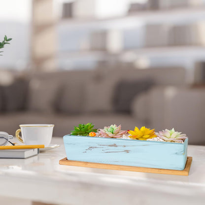 Succulent Pots - 12.1 Inch Large Succulent Pots with Drainage Tray, Window Sill Planter, Long