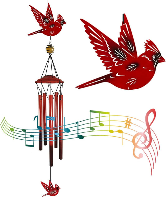 Cardinal Wind Chimes Outdoor Gift Metal Red Bird Wind Chimes for Outside/Indoors, Home, Lawn