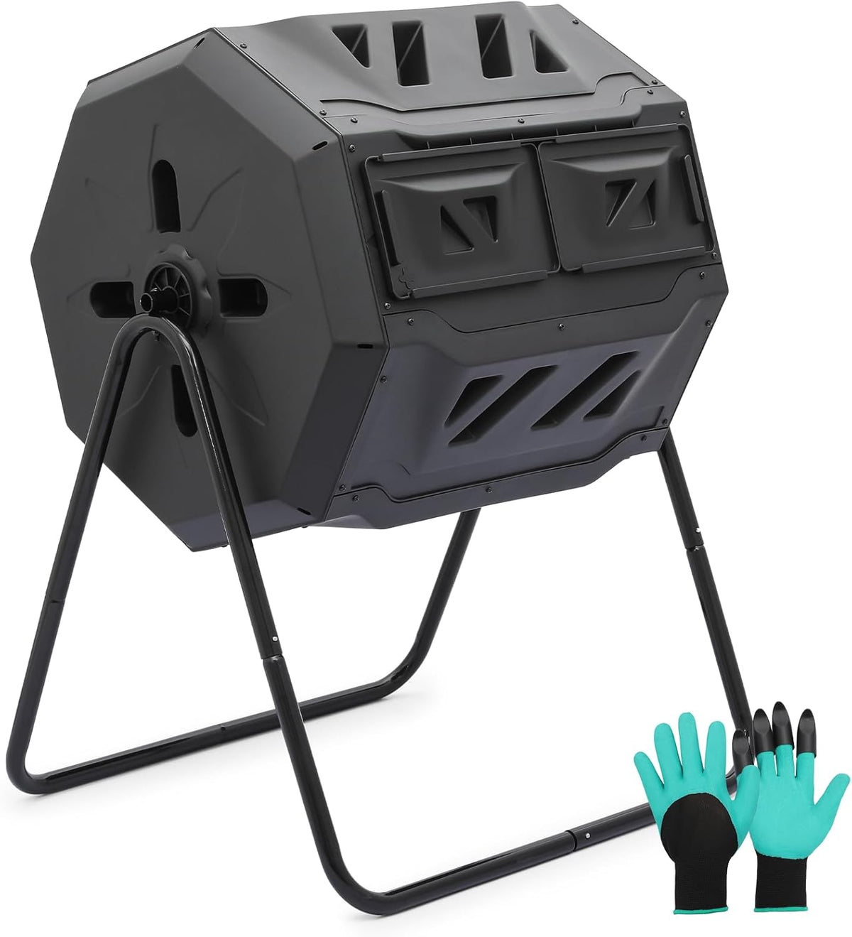 MoNiBloom 43 Gallon Compost Tumbler, Outdoor BPA Free Large Dual Chamber Tumbling Compost Bin