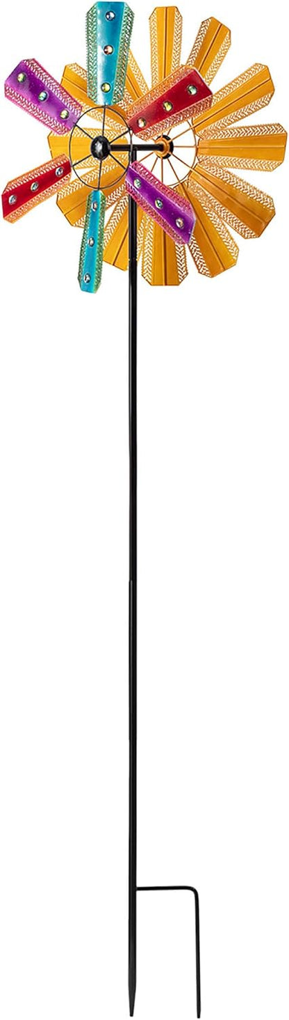 Alpine Corporation 86" Tall Outdoor Colorful Bejeweled Wind Spinner Stake Yard Decoration