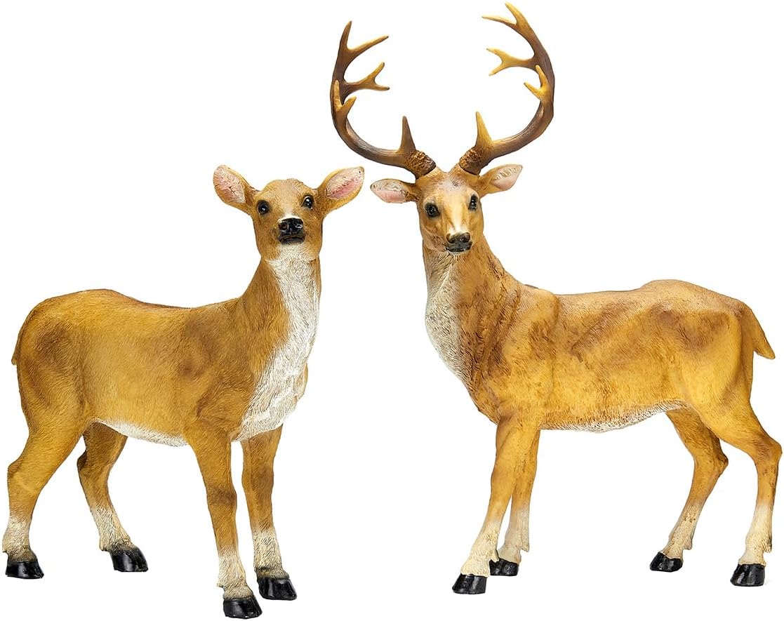 JHVYF Adorable Resin Deer Statue Decor for Garden Yard Buck & Doe Lying Outdoor Sculptures for Home