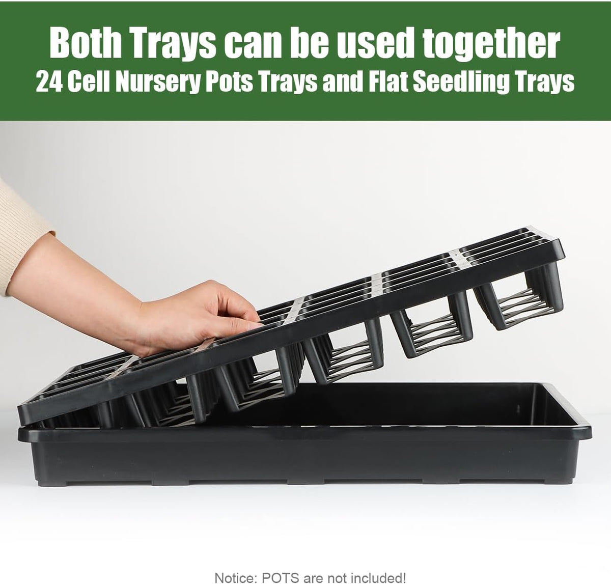 24 Cell Nursery Pots Trays (17"x11"x2") with Plastic Flat Seed Starter Trays, Durable Carrying
