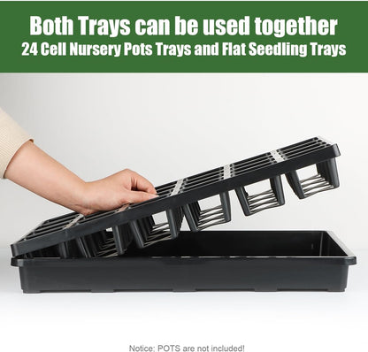 24 Cell Nursery Pots Trays (17"x11"x2") with Plastic Flat Seed Starter Trays, Durable Carrying